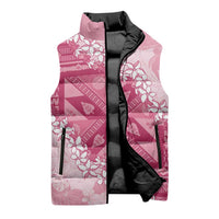 Bula Fiji Plumeria Tagimoucia Salusalu Pink Sleeveless Puffer Jacket Kaiviti Masi LT7 - Polynesian Pride