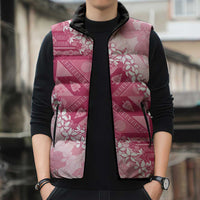 Bula Fiji Plumeria Tagimoucia Salusalu Pink Sleeveless Puffer Jacket Kaiviti Masi LT7 - Polynesian Pride
