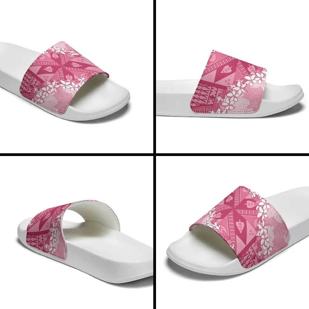 Bula Fiji Plumeria Tagimoucia Salusalu Pink Slide Sandals Kaiviti Masi LT7 - Polynesian Pride