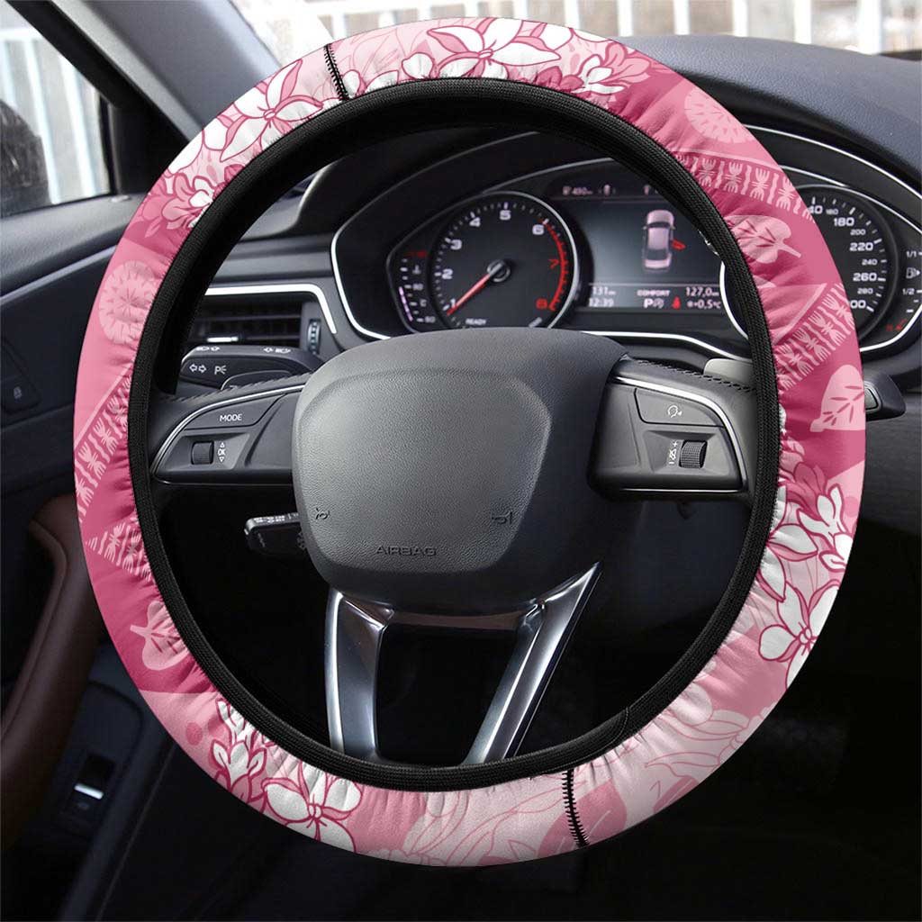 Bula Fiji Plumeria Tagimoucia Salusalu Pink Steering Wheel Cover Kaiviti Masi LT7 - Polynesian Pride