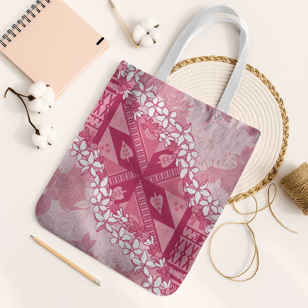 Bula Fiji Plumeria Tagimoucia Salusalu Pink Tote Bag Kaiviti Masi LT7 White Strap One Size Pink - Polynesian Pride