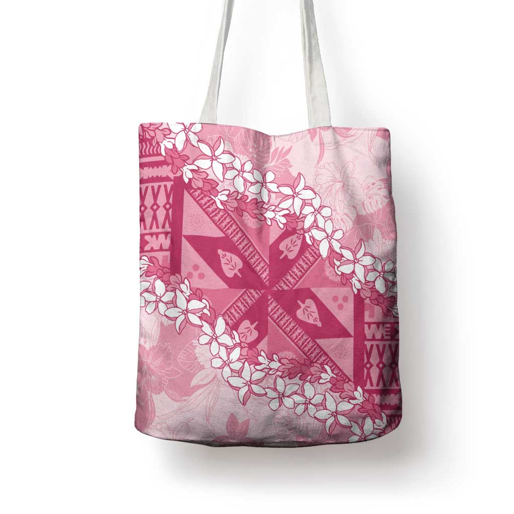 Bula Fiji Plumeria Tagimoucia Salusalu Pink Tote Bag Kaiviti Masi LT7 - Polynesian Pride