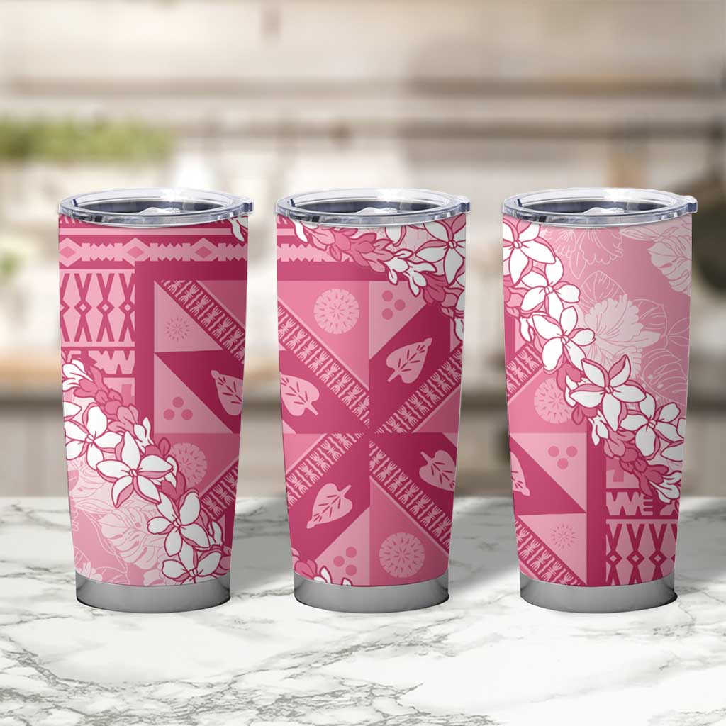 Bula Fiji Plumeria Tagimoucia Salusalu Pink Tumbler Cup Kaiviti Masi - Polynesian Pride