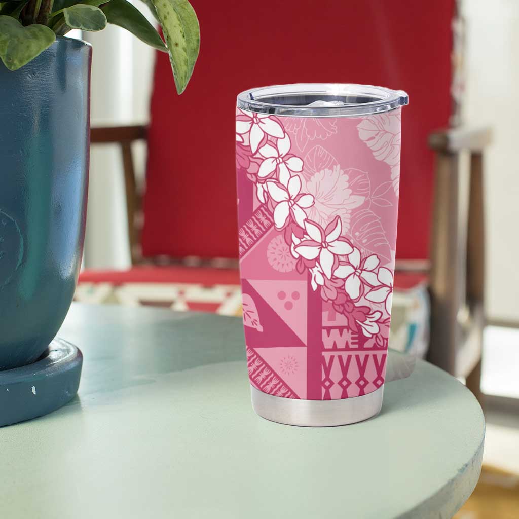 Bula Fiji Plumeria Tagimoucia Salusalu Pink Tumbler Cup Kaiviti Masi - Polynesian Pride