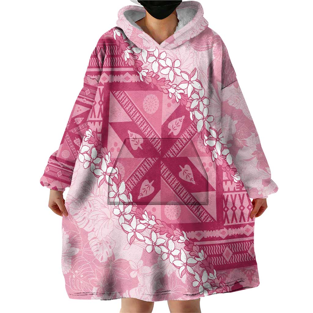 Bula Fiji Plumeria Tagimoucia Salusalu Pink Wearable Blanket Hoodie Kaiviti Masi LT7 - Polynesian Pride