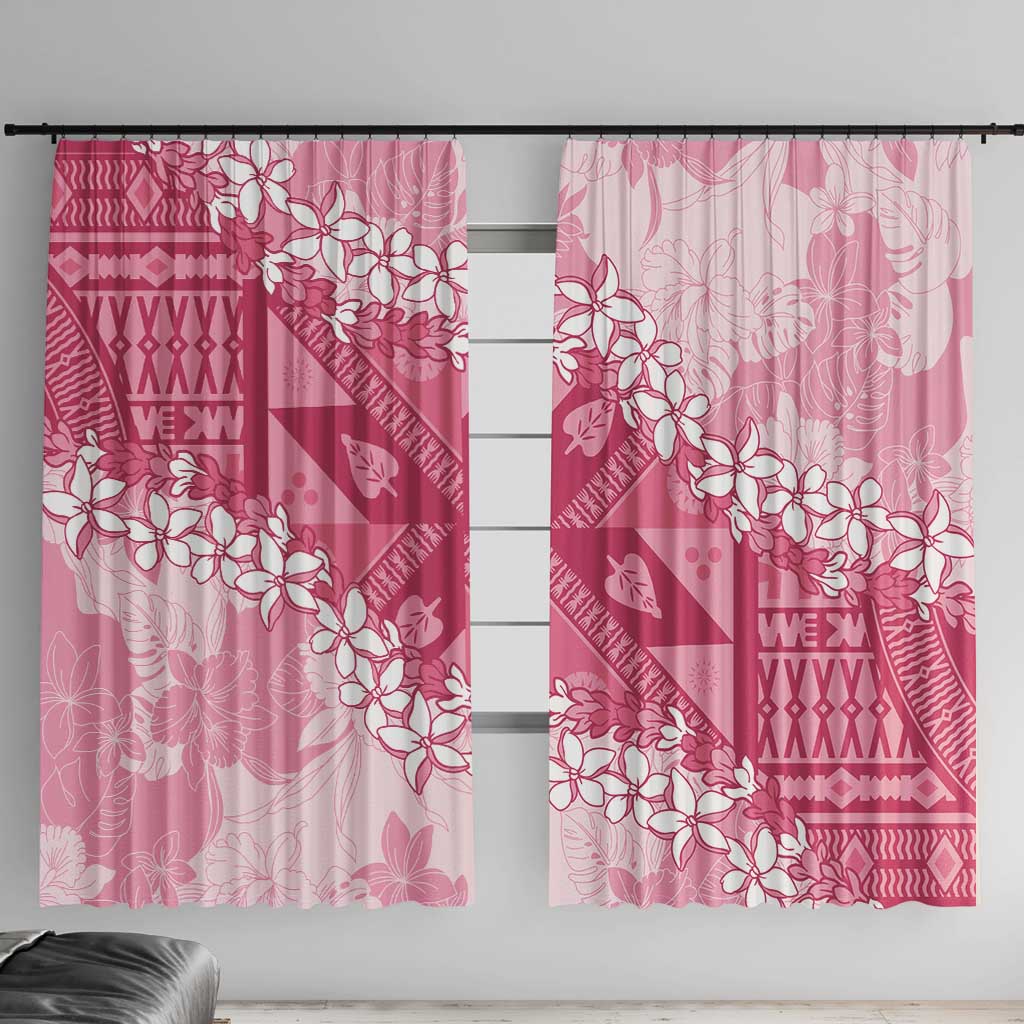 Bula Fiji Plumeria Tagimoucia Salusalu Pink Window Curtain Kaiviti Masi LT7 With Hooks Pink - Polynesian Pride