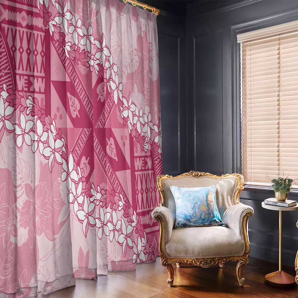 Bula Fiji Plumeria Tagimoucia Salusalu Pink Window Curtain Kaiviti Masi LT7 - Polynesian Pride