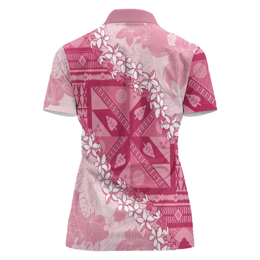 Bula Fiji Plumeria Tagimoucia Salusalu Pink Women Polo Shirt Kaiviti Masi LT7 - Polynesian Pride