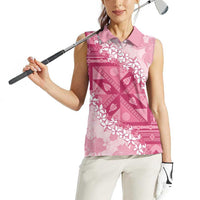 Bula Fiji Plumeria Tagimoucia Salusalu Pink Women Sleeveless Polo Shirt Kaiviti Masi LT7 - Polynesian Pride