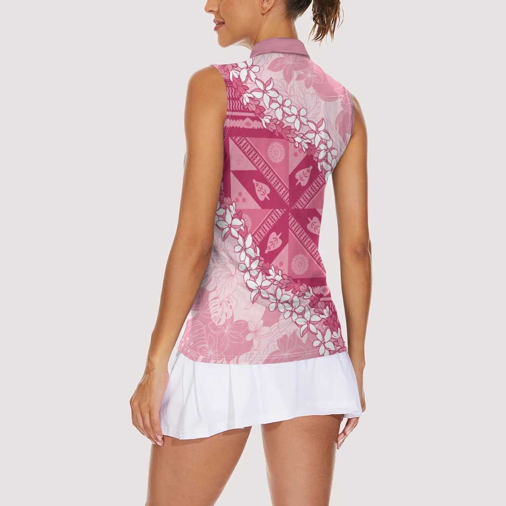 Bula Fiji Plumeria Tagimoucia Salusalu Pink Women Sleeveless Polo Shirt Kaiviti Masi LT7 - Polynesian Pride