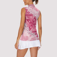 Bula Fiji Plumeria Tagimoucia Salusalu Pink Women Sleeveless Polo Shirt Kaiviti Masi LT7 - Polynesian Pride