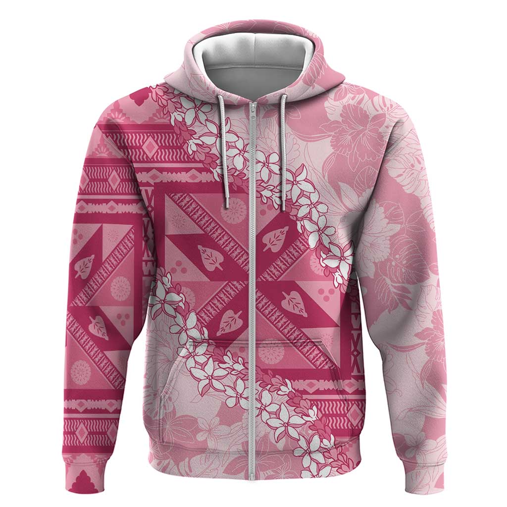 Bula Fiji Plumeria Tagimoucia Salusalu Pink Zip Hoodie Kaiviti Masi - Polynesian Pride