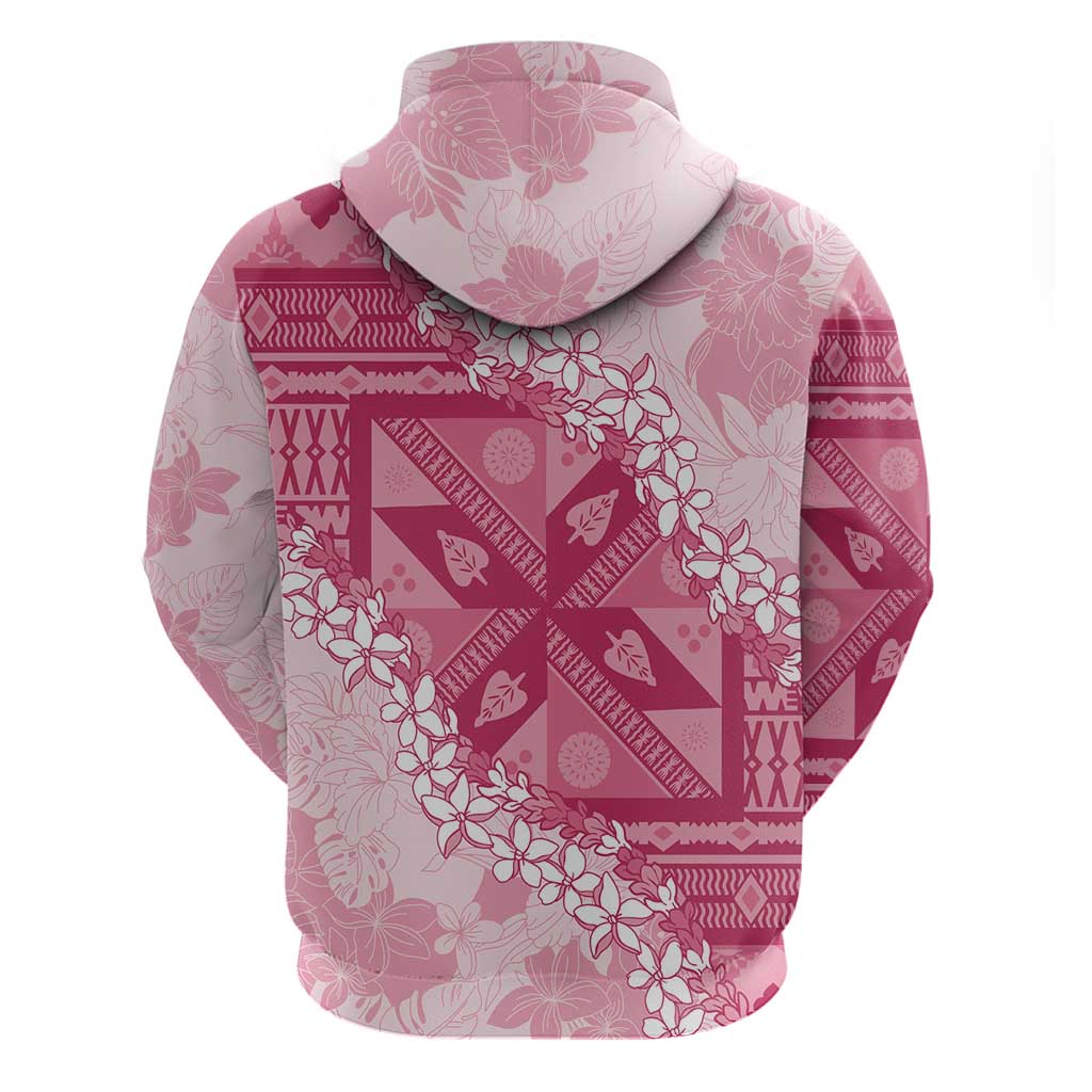 Bula Fiji Plumeria Tagimoucia Salusalu Pink Zip Hoodie Kaiviti Masi - Polynesian Pride