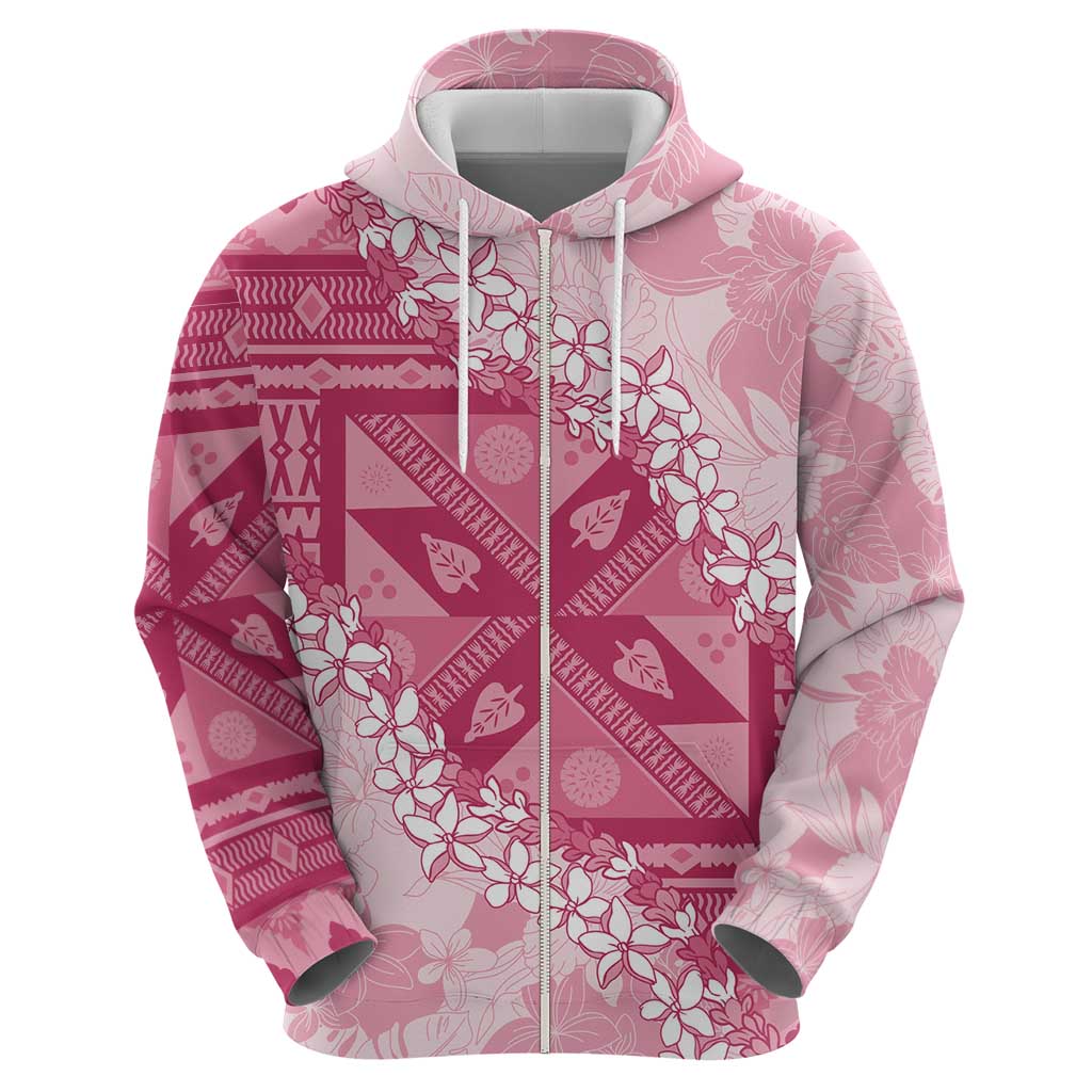 Bula Fiji Plumeria Tagimoucia Salusalu Pink Zip Hoodie Kaiviti Masi - Polynesian Pride