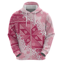 Bula Fiji Plumeria Tagimoucia Salusalu Pink Zip Hoodie Kaiviti Masi - Polynesian Pride