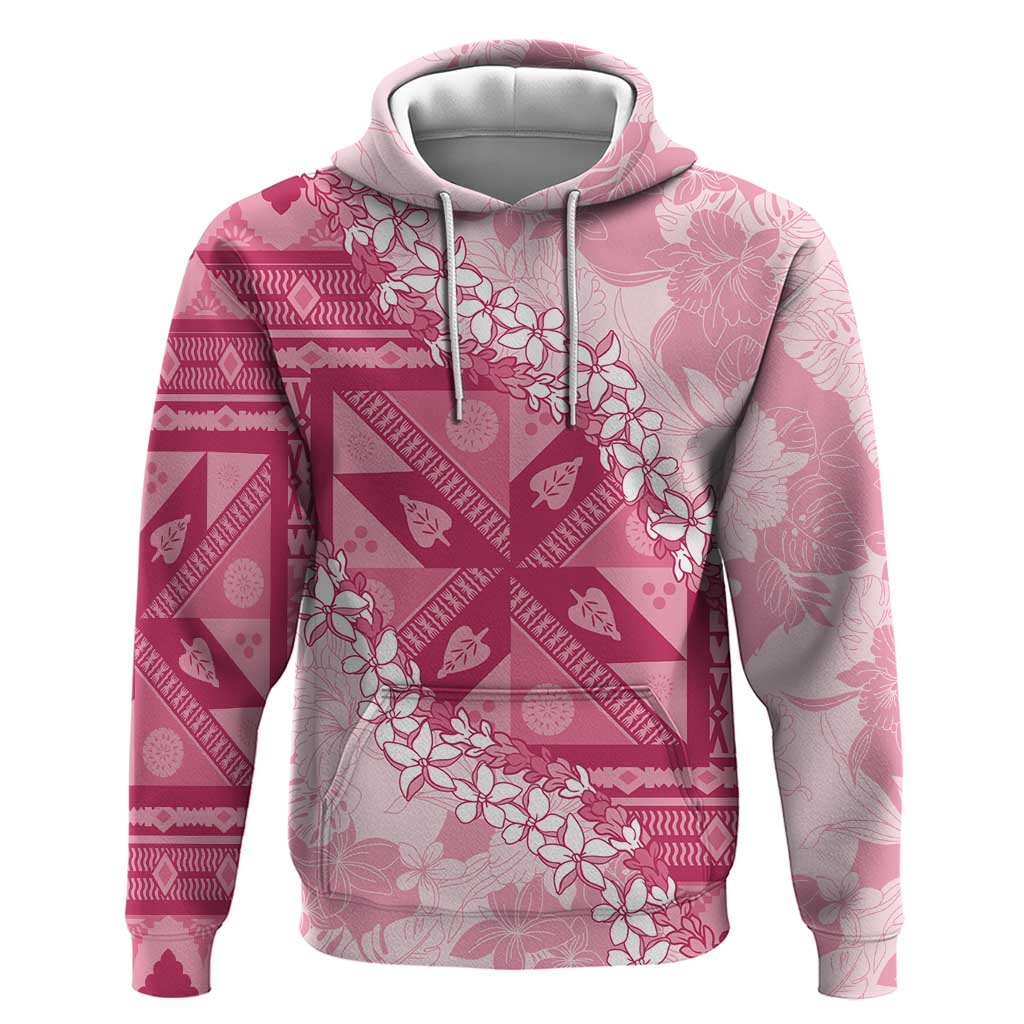 Bula Fiji Plumeria Tagimoucia Salusalu Pink Zip Hoodie Kaiviti Masi - Polynesian Pride
