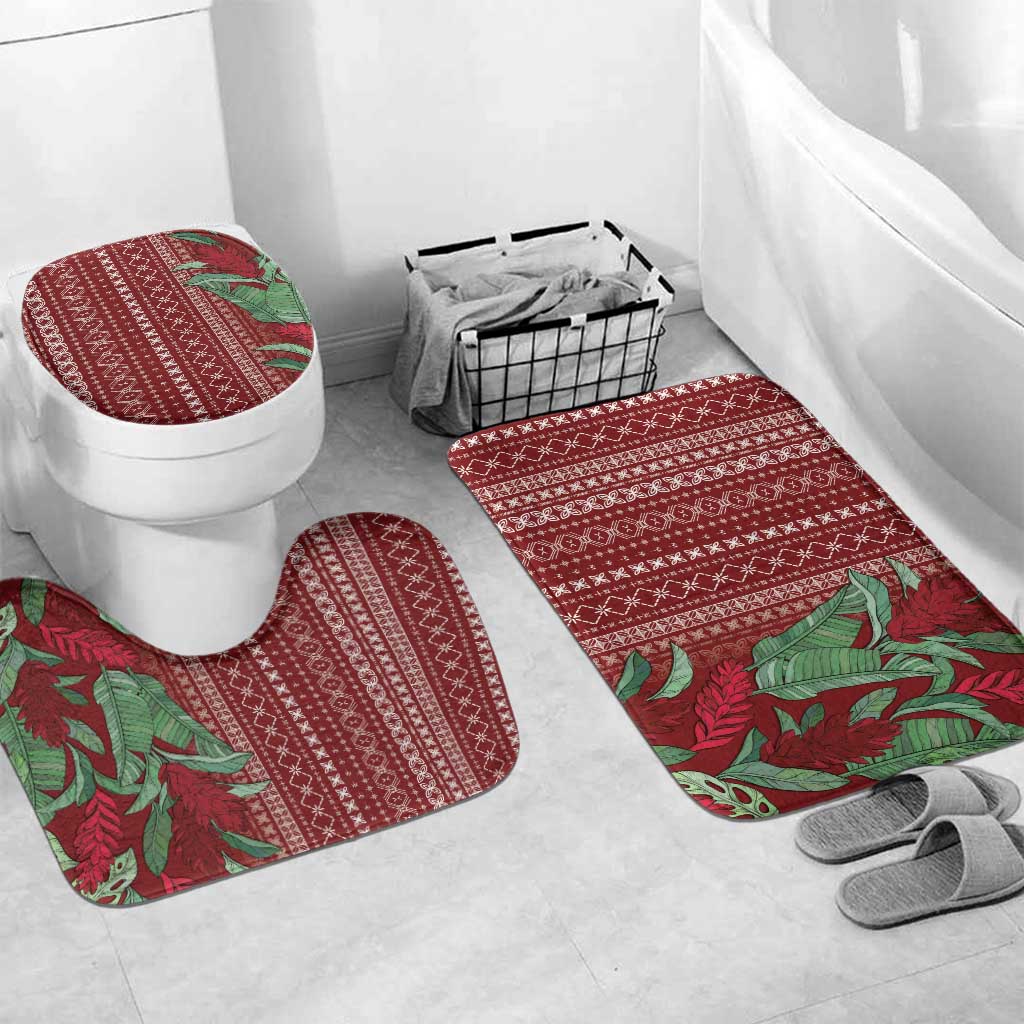 Women's Day Samoa Malu Tattoo Inspired Mix Teuila Bathroom Set Scarlet LT7 Mat Set Only (3 pcs) One Size Scarlet - Polynesian Pride