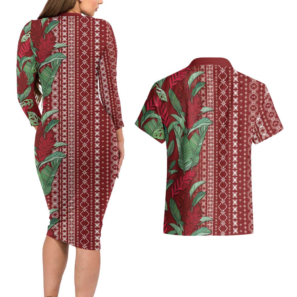 Women's Day Samoa Malu Tattoo Inspired Mix Teuila Couples Matching Long Sleeve Bodycon Dress and Hawaiian Shirt Scarlet