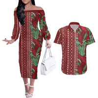 Women's Day Samoa Malu Tattoo Inspired Mix Teuila Couples Matching Off The Shoulder Long Sleeve Dress and Hawaiian Shirt Scarlet
