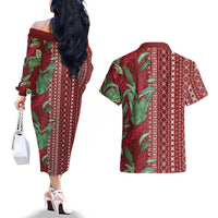 Women's Day Samoa Malu Tattoo Inspired Mix Teuila Couples Matching Off The Shoulder Long Sleeve Dress and Hawaiian Shirt Scarlet