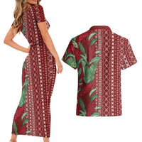 Women's Day Samoa Malu Tattoo Inspired Mix Teuila Couples Matching Short Sleeve Bodycon Dress and Hawaiian Shirt Scarlet