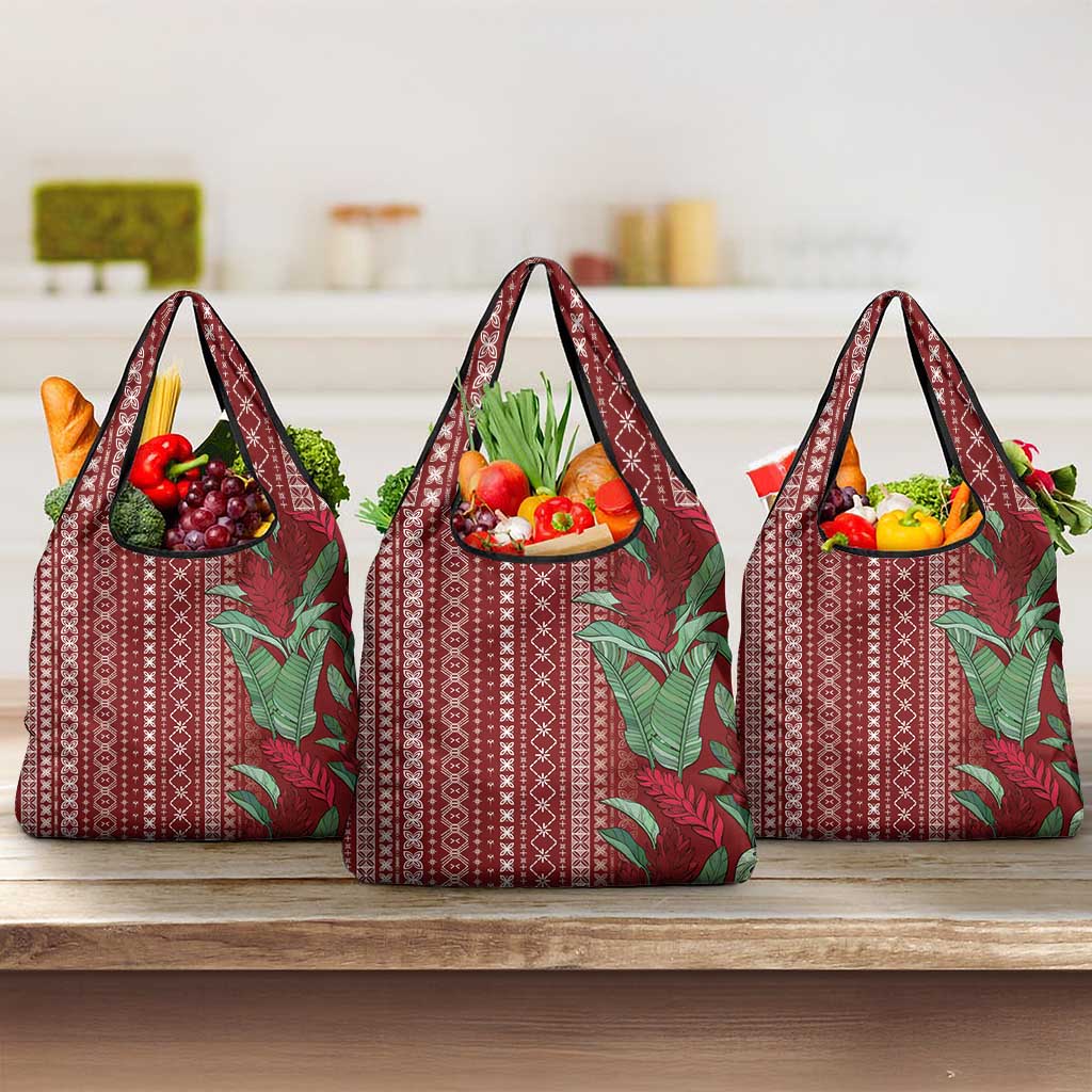 Women's Day Samoa Malu Tattoo Inspired Mix Teuila Grocery Bag Scarlet