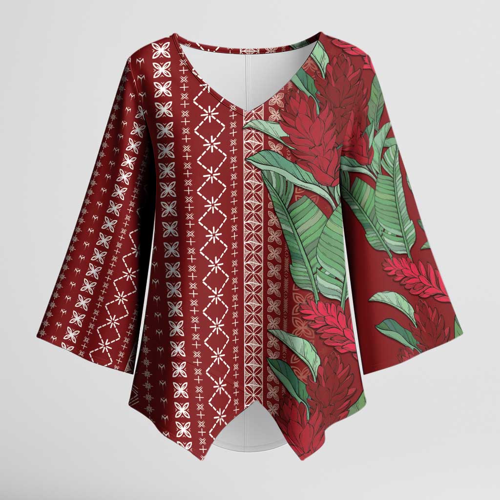 Women's Day Samoa Malu Tattoo Inspired Mix Teuila Kimono Sleeve Blouse Scarlet LT7 Female Scarlet - Polynesian Pride