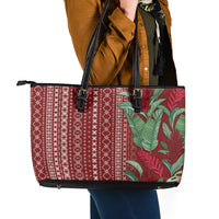 Women's Day Samoa Malu Tattoo Inspired Mix Teuila Leather Tote Bag Scarlet
