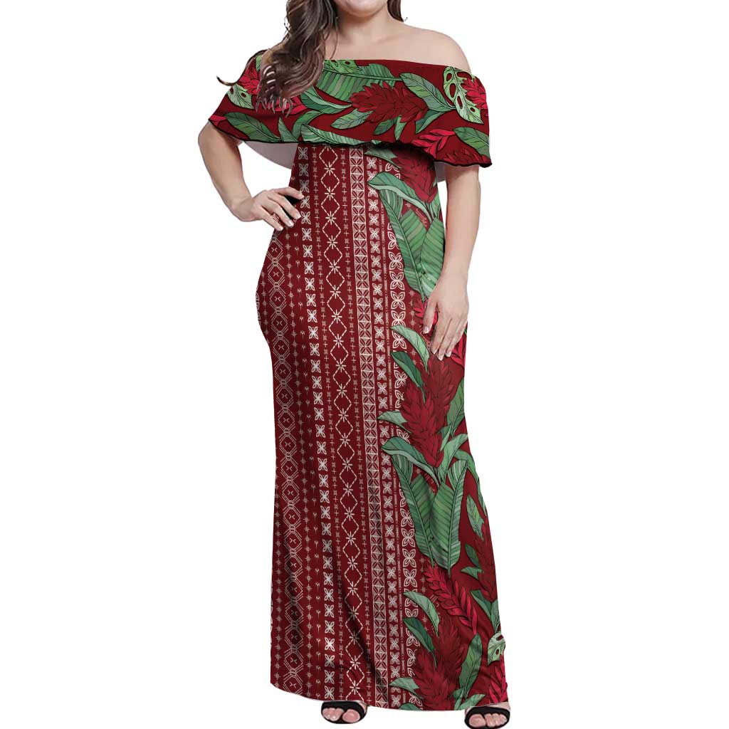 Women's Day Samoa Malu Tattoo Inspired Mix Teuila Off Shoulder Maxi Dress Scarlet