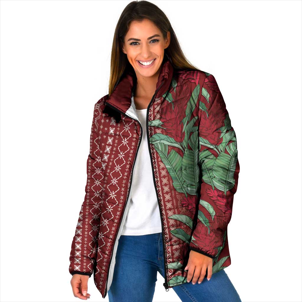Women's Day Samoa Malu Tattoo Inspired Mix Teuila Padded Jacket Scarlet