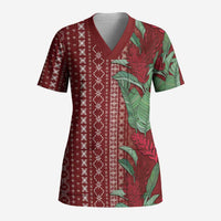 Women's Day Samoa Malu Tattoo Inspired Mix Teuila Scrub Top Scarlet
