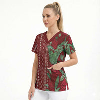 Women's Day Samoa Malu Tattoo Inspired Mix Teuila Scrub Top Scarlet