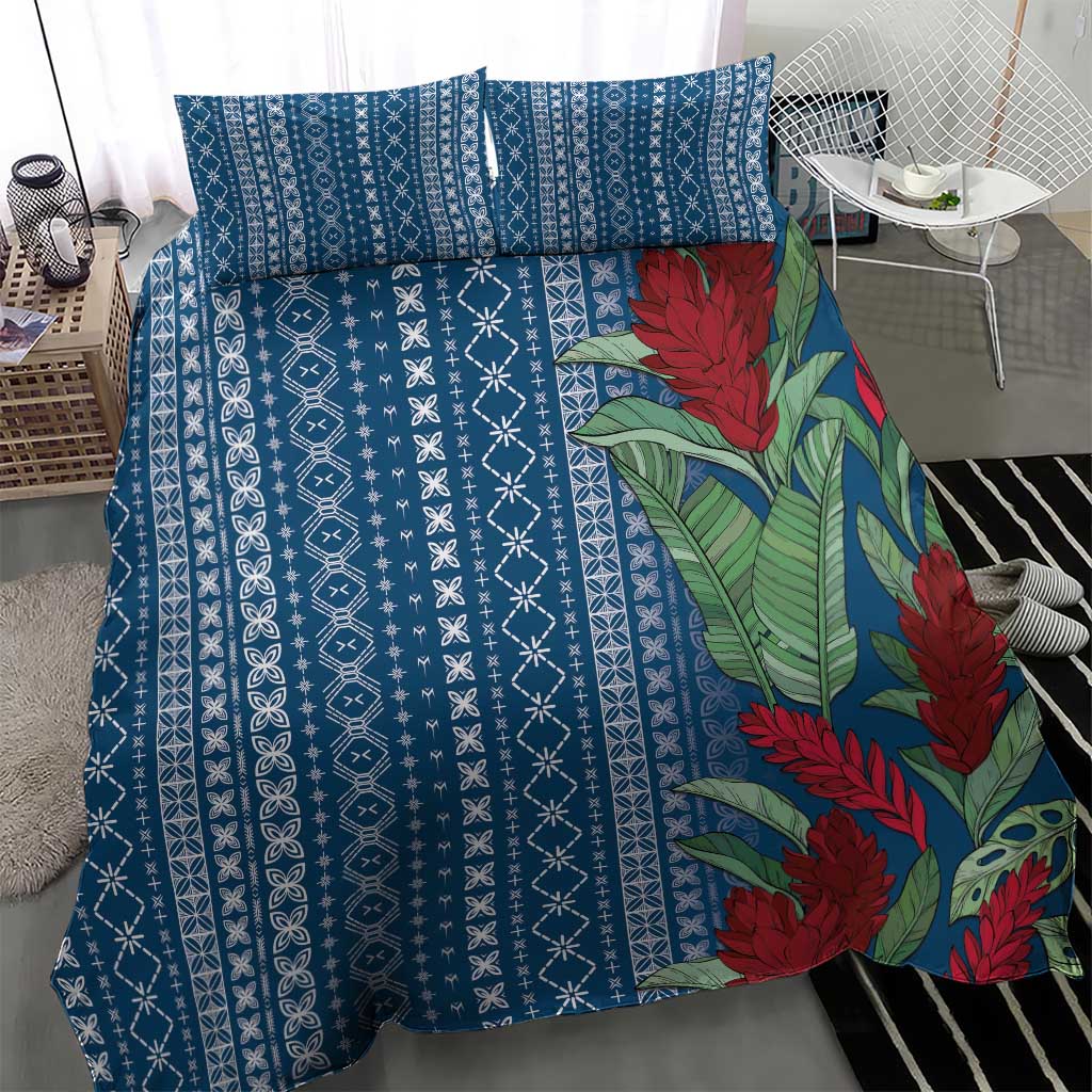 Women's Day Samoa Malu Tattoo Inspired Mix Teuila Bedding Set Royal Blue