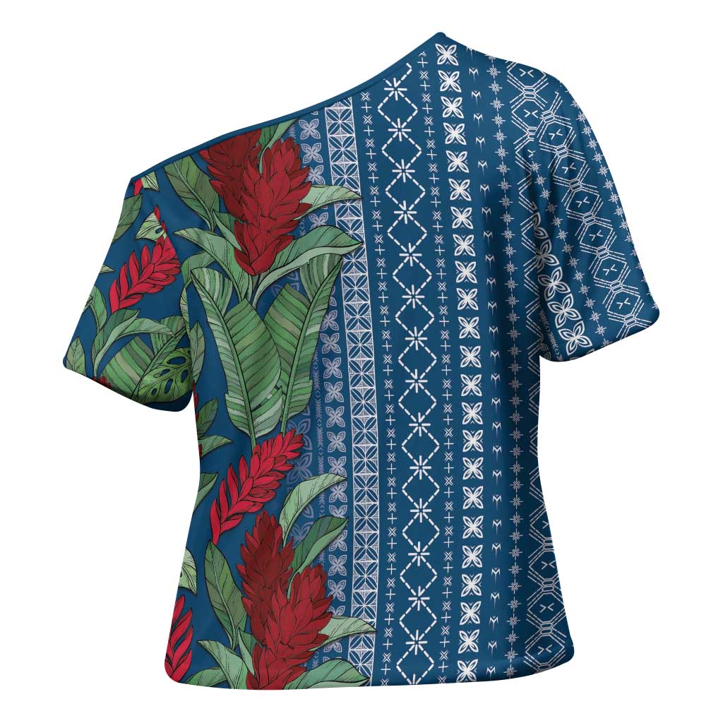 Women's Day Samoa Malu Tattoo Inspired Mix Teuila Cross Shoulder Shirt Royal Blue