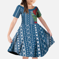 Women's Day Samoa Malu Tattoo Inspired Mix Teuila Family Matching Off Shoulder Maxi Dress and Hawaiian Shirt Royal Blue LT7 Daughter's Dress Royal Blue - Polynesian Pride