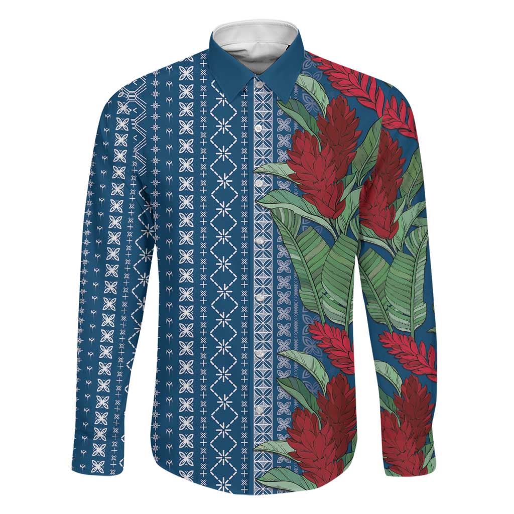 Women's Day Samoa Malu Tattoo Inspired Mix Teuila Family Matching Off Shoulder Maxi Dress and Hawaiian Shirt Royal Blue LT7 Dad's Shirt - Long Sleeve Royal Blue - Polynesian Pride