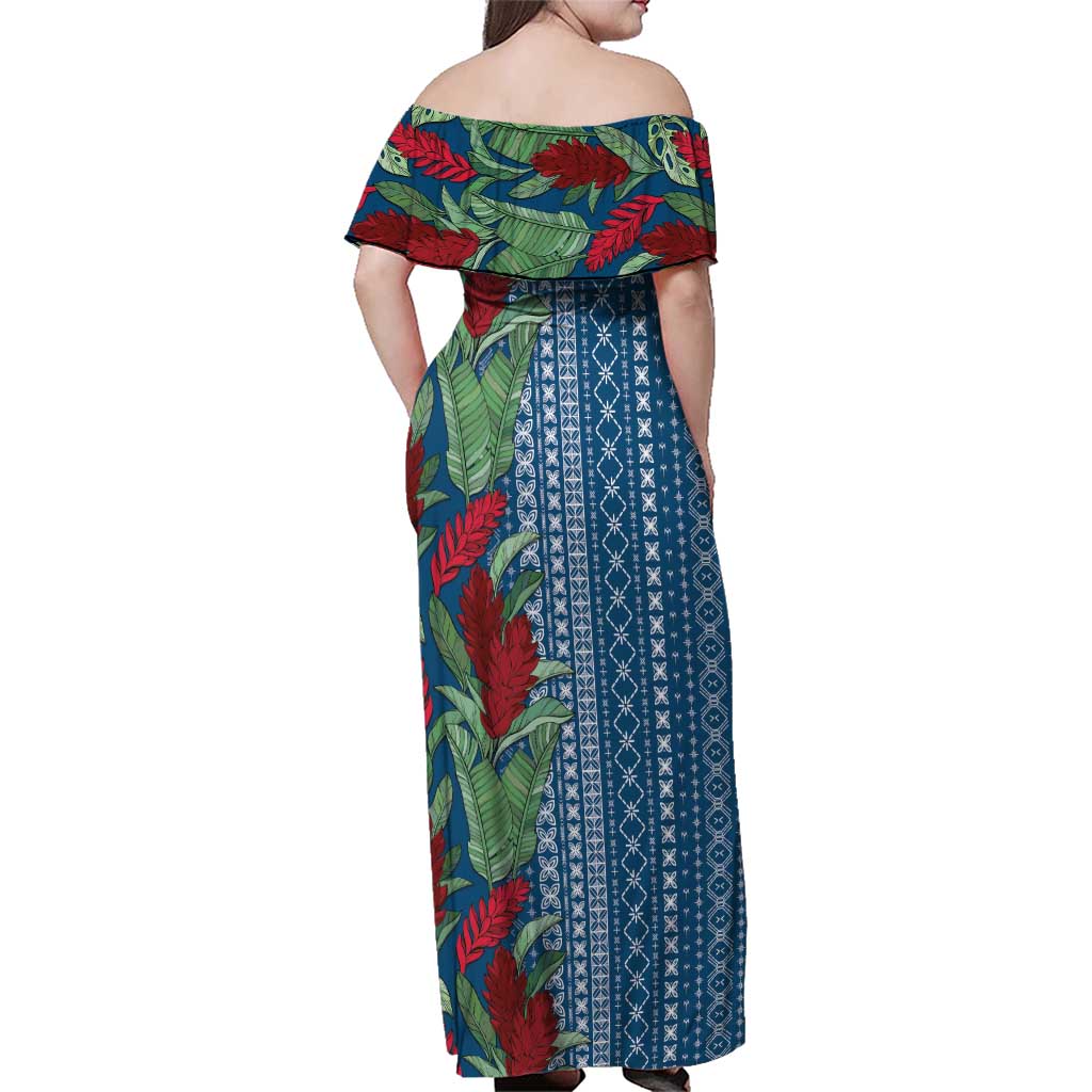 Women's Day Samoa Malu Tattoo Inspired Mix Teuila Family Matching Off Shoulder Maxi Dress and Hawaiian Shirt Royal Blue LT7 - Polynesian Pride