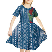 Women's Day Samoa Malu Tattoo Inspired Mix Teuila Kid Short Sleeve Dress Royal Blue