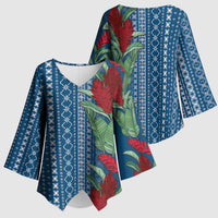 Women's Day Samoa Malu Tattoo Inspired Mix Teuila Kimono Sleeve Blouse Royal Blue