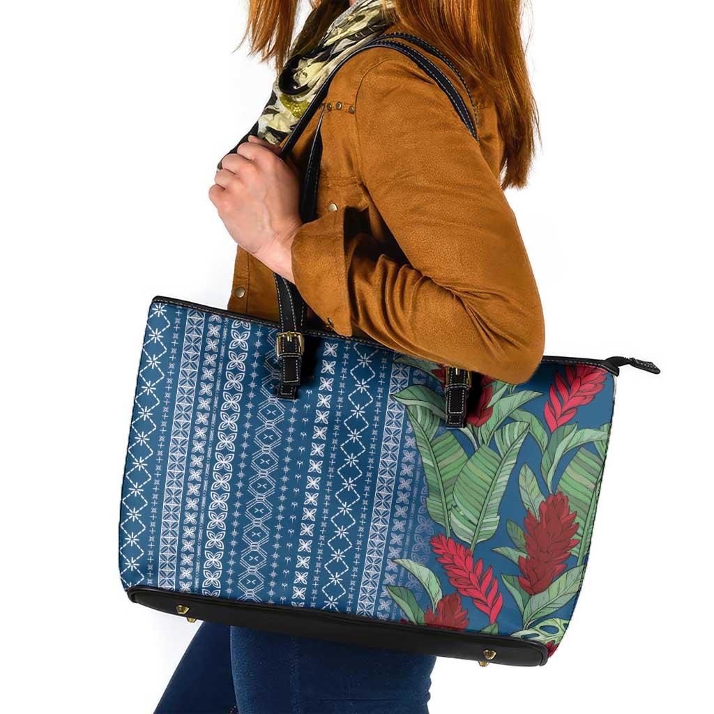 Women's Day Samoa Malu Tattoo Inspired Mix Teuila Leather Tote Bag Royal Blue