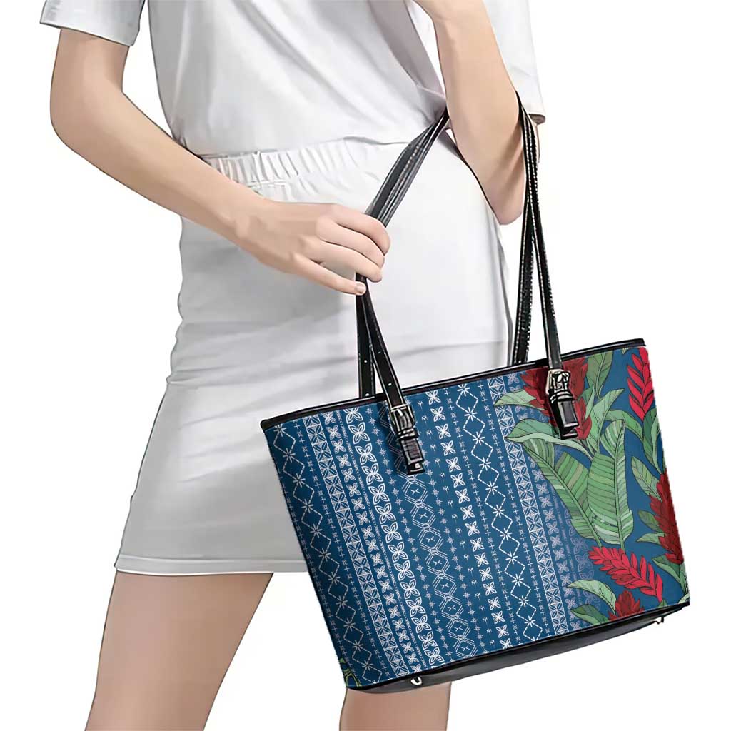 Women's Day Samoa Malu Tattoo Inspired Mix Teuila Leather Tote Bag Royal Blue