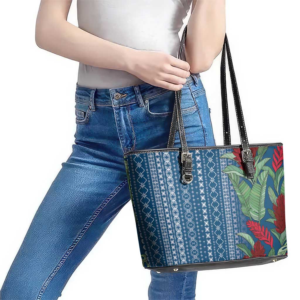 Women's Day Samoa Malu Tattoo Inspired Mix Teuila Leather Tote Bag Royal Blue