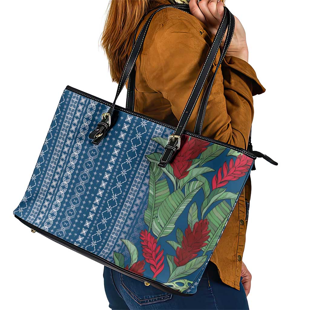 Women's Day Samoa Malu Tattoo Inspired Mix Teuila Leather Tote Bag Royal Blue