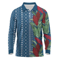 Women's Day Samoa Malu Tattoo Inspired Mix Teuila Long Sleeve Polo Shirt Royal Blue