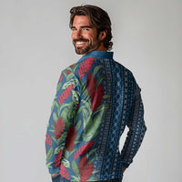 Women's Day Samoa Malu Tattoo Inspired Mix Teuila Long Sleeve Polo Shirt Royal Blue