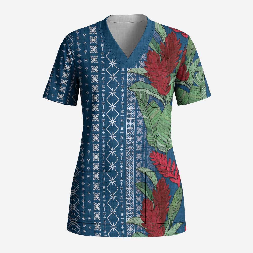 Women's Day Samoa Malu Tattoo Inspired Mix Teuila Scrub Top Royal Blue