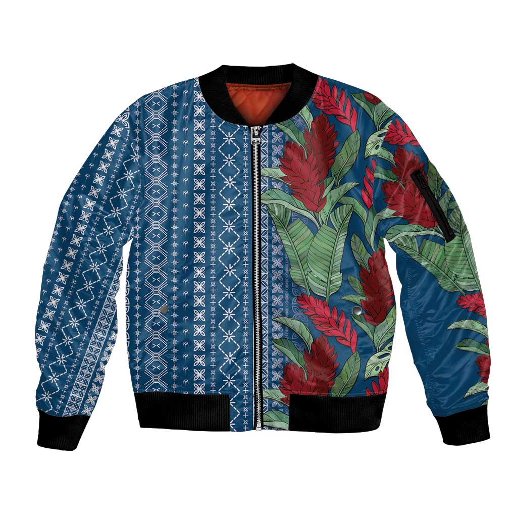 Women's Day Samoa Malu Tattoo Inspired Mix Teuila Sleeve Zip Bomber Jacket Royal Blue LT7 Unisex Royal Blue - Polynesian Pride