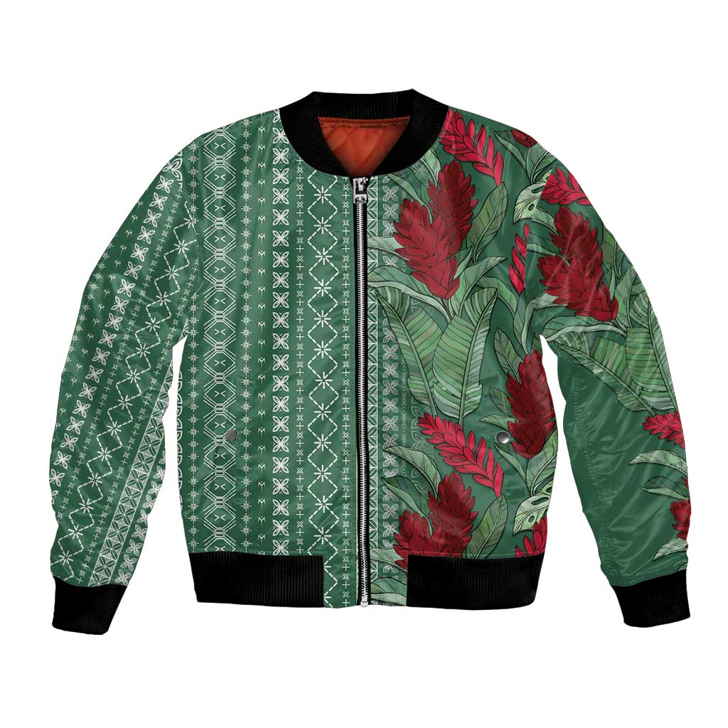 Women's Day Samoa Malu Tattoo Inspired Mix Teuila Bomber Jacket Sage Green