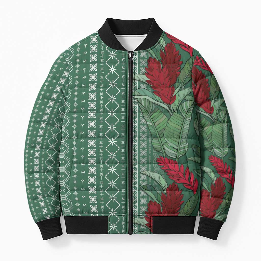 Women's Day Samoa Malu Tattoo Inspired Mix Teuila Bomber Puffer Jacket Sage Green