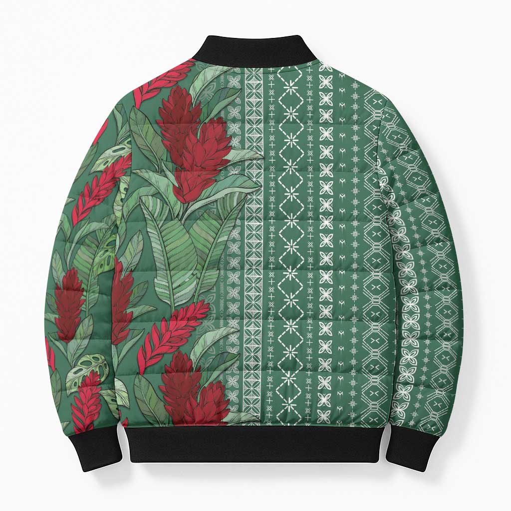 Women's Day Samoa Malu Tattoo Inspired Mix Teuila Bomber Puffer Jacket Sage Green